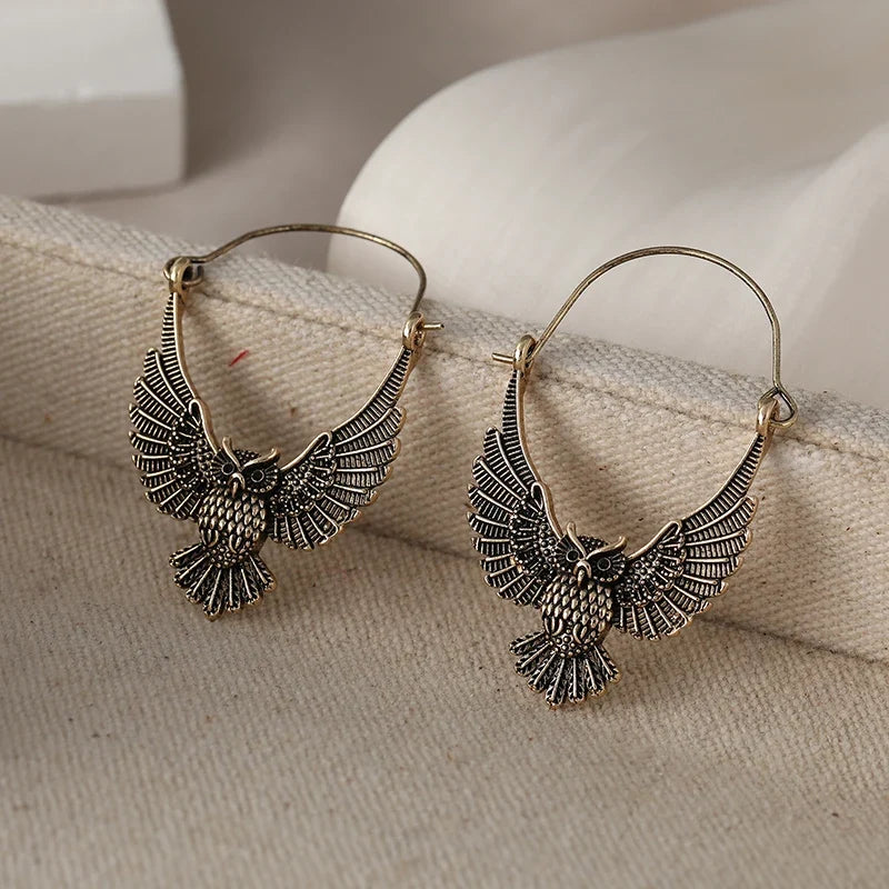 Vintage Bohemian Owl Statement Earrings