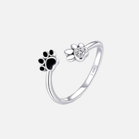 925 Sterling Silver Paw Ring – Adjustable with Zirconia & Enamel