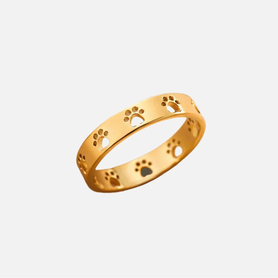 Gold-Tone Paw Print Ring – Stainless Steel