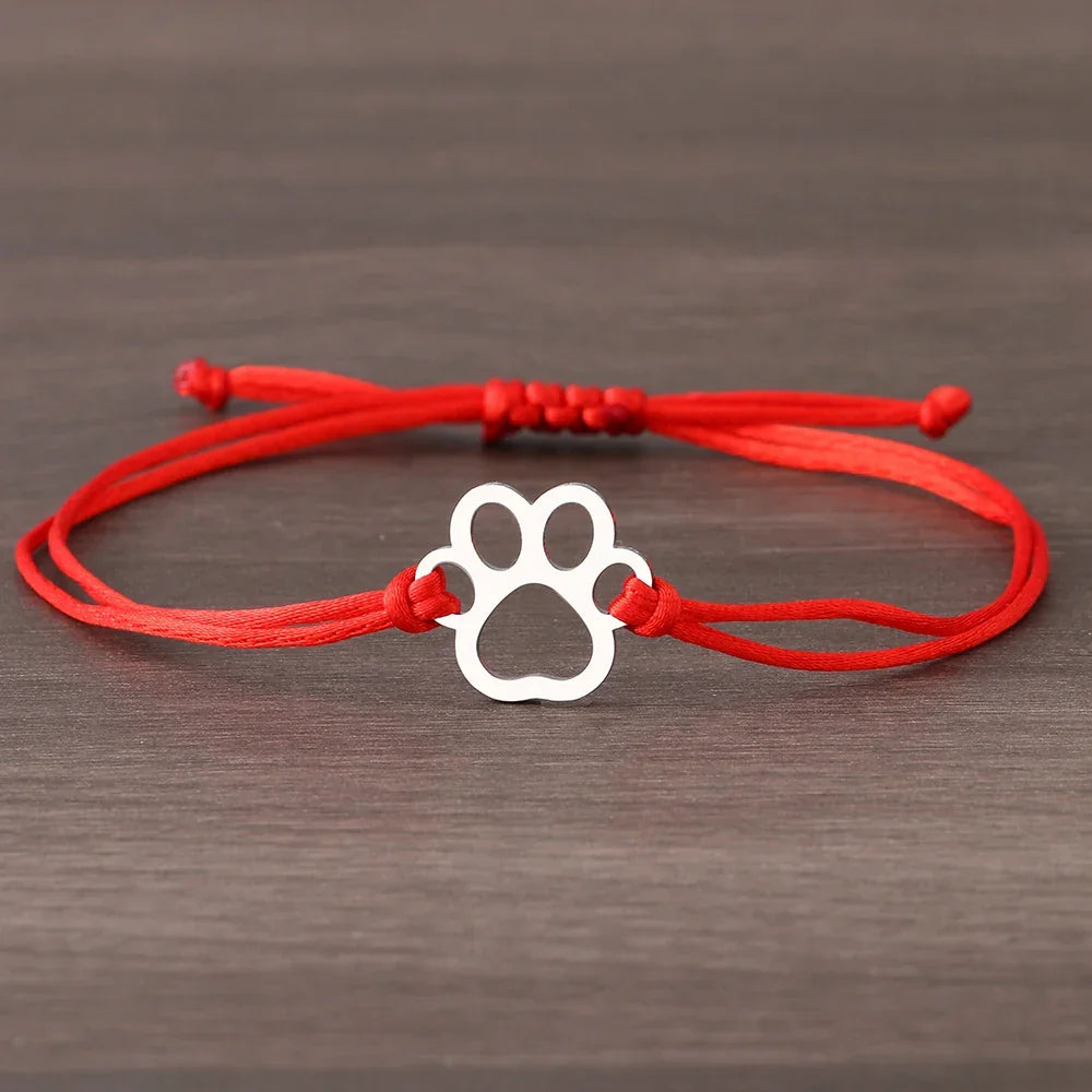 Paw Print Cord Bracelet – Adjustable Black and Red Design