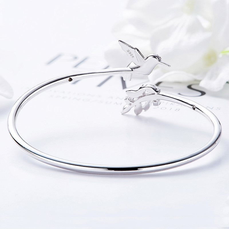 Adjustable Hummingbird Ring with Rhinestone Diamond