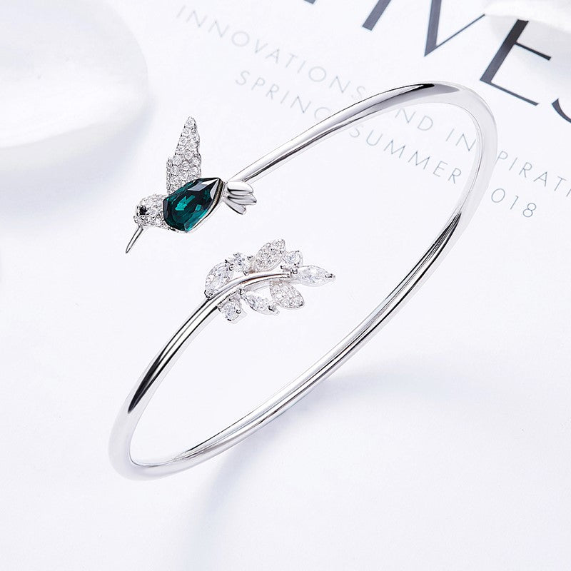 Adjustable Hummingbird Ring with Rhinestone Diamond